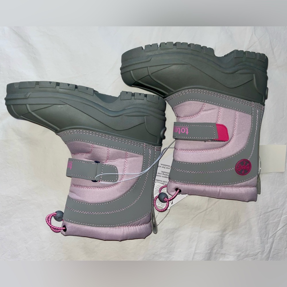 NWT Totes Sz-2 GS Kids Pink/Gray Warm Winter Snow Boots-Great Tread, Easy On/Off - Picture 4 of 16
